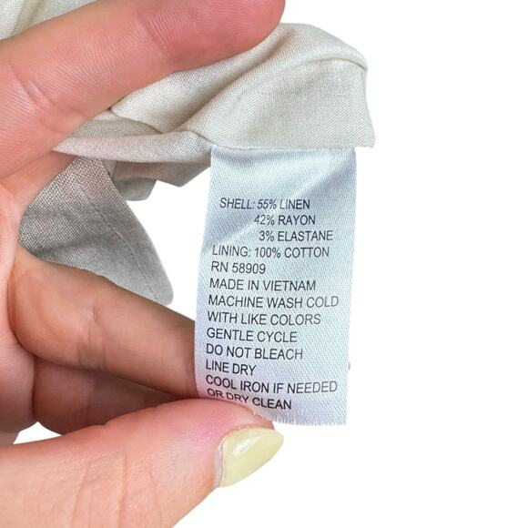 Preston & York Neutral Tan Linen Blend V-neck Collared Knee Length Shift Dress - Picture 11 of 11